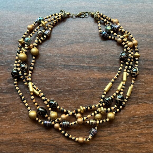 Unmarked Jewelry - Late 90s Cork and Glass Layered Necklace
